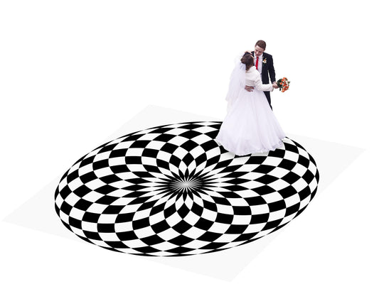 Circular Black and White Checkerboard Decal Dance Floor Wrap| Removable Vinyl. Checkerboard design. Gloss and Matte. Fast and Free shipping