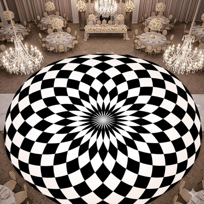 Circular Black and White Checkerboard Decal Dance Floor Wrap| Removable Vinyl. Checkerboard design. Gloss and Matte. Fast and Free shipping