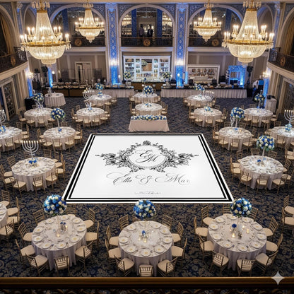 Custom Wedding Decal Dance Floor Wrap Gloss Removable Vinyl. Monogram Print and Vinyl to cover the entire dancefloor. Wedding logo design