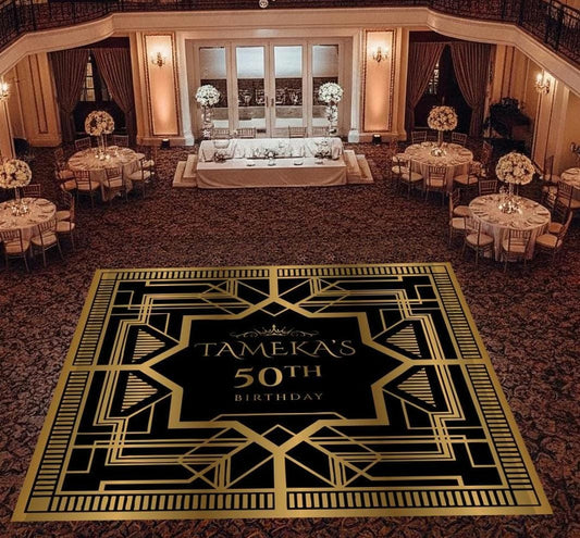 Customizable Great Gatsby Birthday Decal Dance Floor Wrap. Removable Vinyl. Covers entire dancefloor. Birthday Floor Wrap. Free Shipping