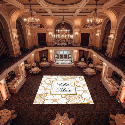 Custom Wedding Decal Dance Floor Wrap Gloss Removable Vinyl. Monogram Print and Vinyl to cover the entire dancefloor. Wedding logo design
