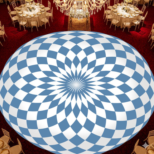 Circular Dusty Blue Color Checkerboard Decal Dance Floor Wrap| Removable Vinyl. Checkerboard design. Gloss and Matte. Fast and Free shipping
