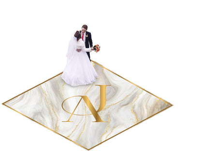 Custom Diamond Shaped Design Wedding Decal Dance Floor Wrap Gloss Removable Vinyl. Monogram Print & Vinyl to cover the entire dancefloor.
