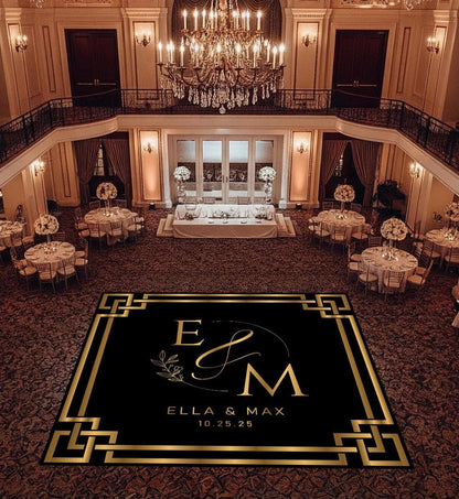 Custom Wedding Decal Dance Floor Wrap Gloss Removable Vinyl. Monogram Print and Vinyl to cover the entire dancefloor. Wedding logo design