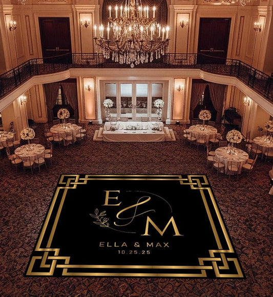 Custom Wedding Decal Dance Floor Wrap Gloss Removable Vinyl. Monogram Print and Vinyl to cover the entire dancefloor. Wedding logo design