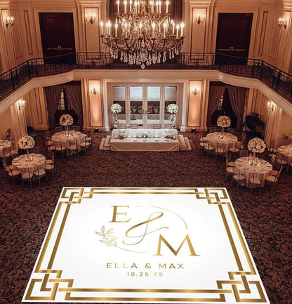 Custom Wedding Decal Dance Floor Wrap Gloss Removable Vinyl. Monogram Print and Vinyl to cover the entire dancefloor. Wedding logo design