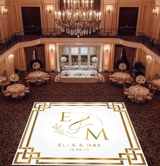 Custom Wedding Decal Dance Floor Wrap Gloss Removable Vinyl. Monogram Print and Vinyl to cover the entire dancefloor. Wedding logo design
