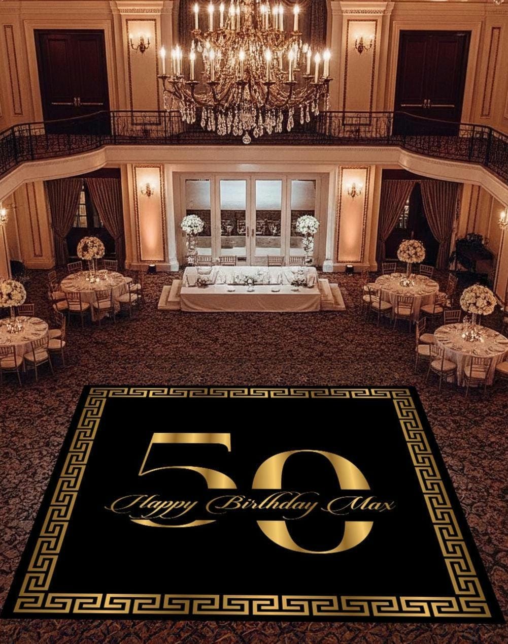 Custom Birthday Decal DanceFloor Wrap. Elegant Greek Border Design. Removable Vinyl. Cover entire dancefloor. Floor Wrap. Free Shipping