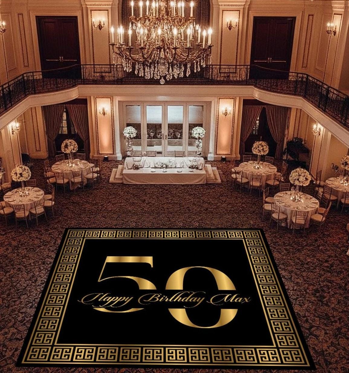 Custom Birthday Decal DanceFloor Wrap. Elegant Greek Border Design. Removable Vinyl. Cover entire dancefloor. Floor Wrap. Free Shipping