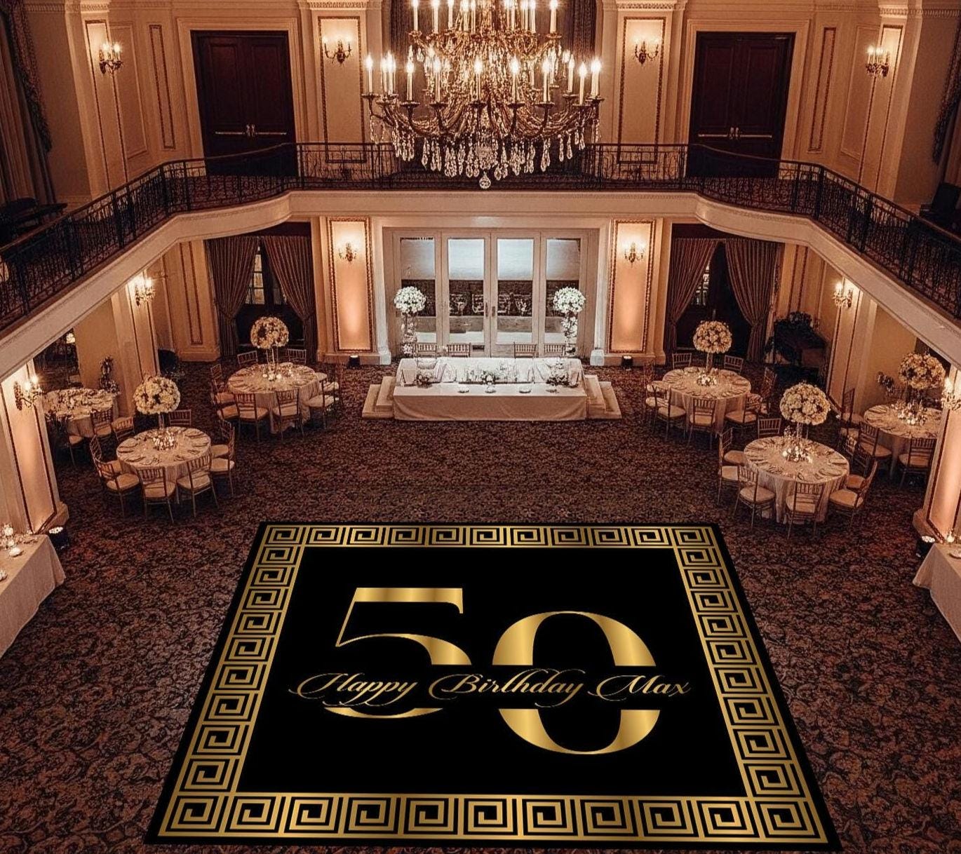 Custom Birthday Decal DanceFloor Wrap. Elegant Greek Border Design. Removable Vinyl. Cover entire dancefloor. Floor Wrap. Free Shipping
