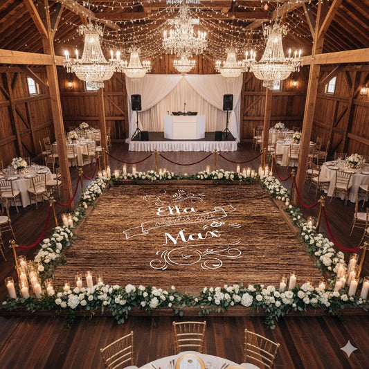 Wedding Decal Dance Floor Wrap. Wood grain design. Perfect for that rusty/barn wedding look. Removable Vinyl. Matte/Gloss. Wedding logo.