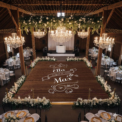 Wedding Decal Dance Floor Wrap. Wood grain design. Perfect for that rusty/barn wedding look. Removable Vinyl. Matte/Gloss. Wedding logo.