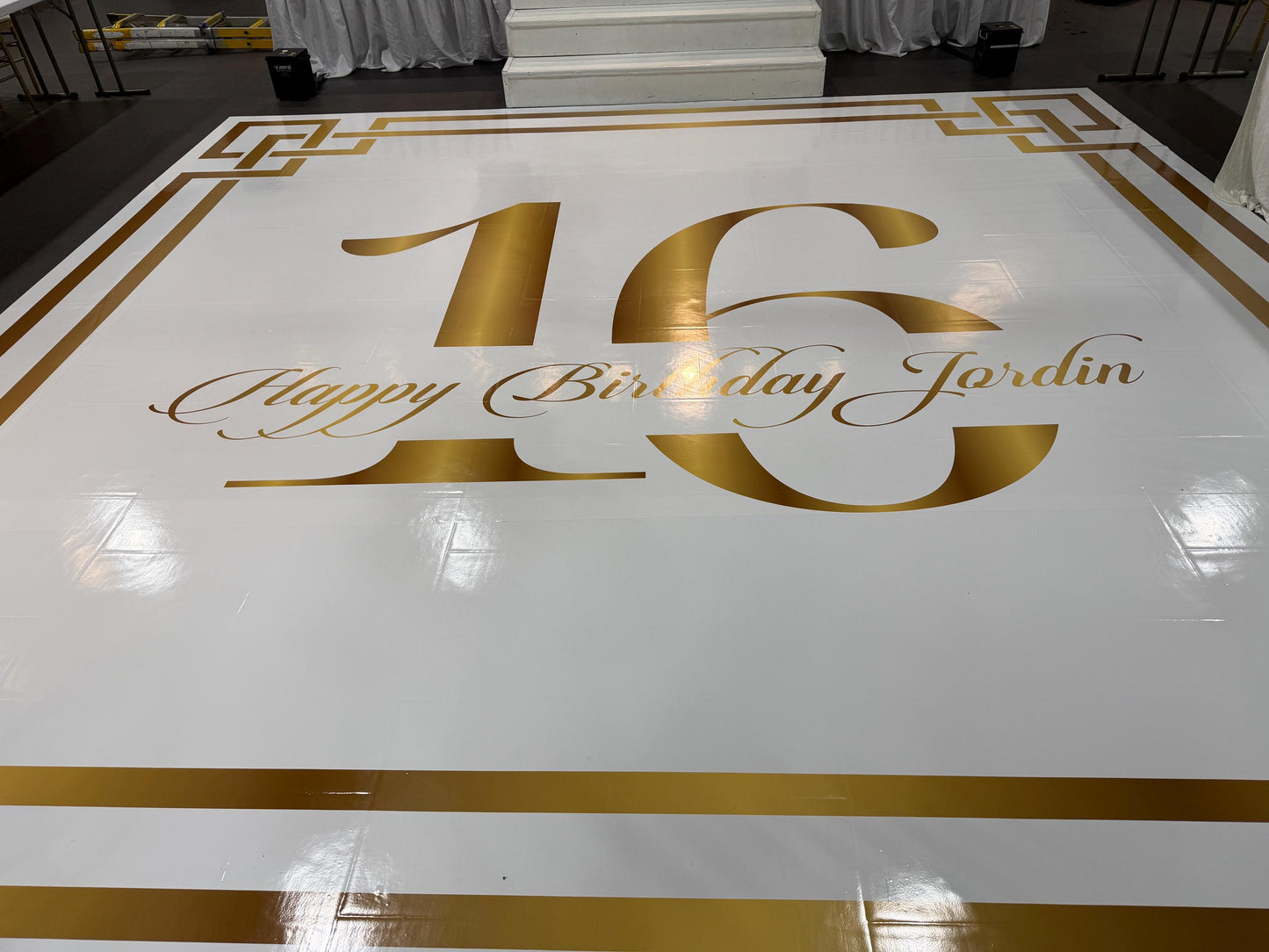 Customizable Birthday Decal Dance Floor Wrap. Removable Vinyl. Covers entire dancefloor. Birthday Gloss/Matte Floor Wrap. Free Shipping
