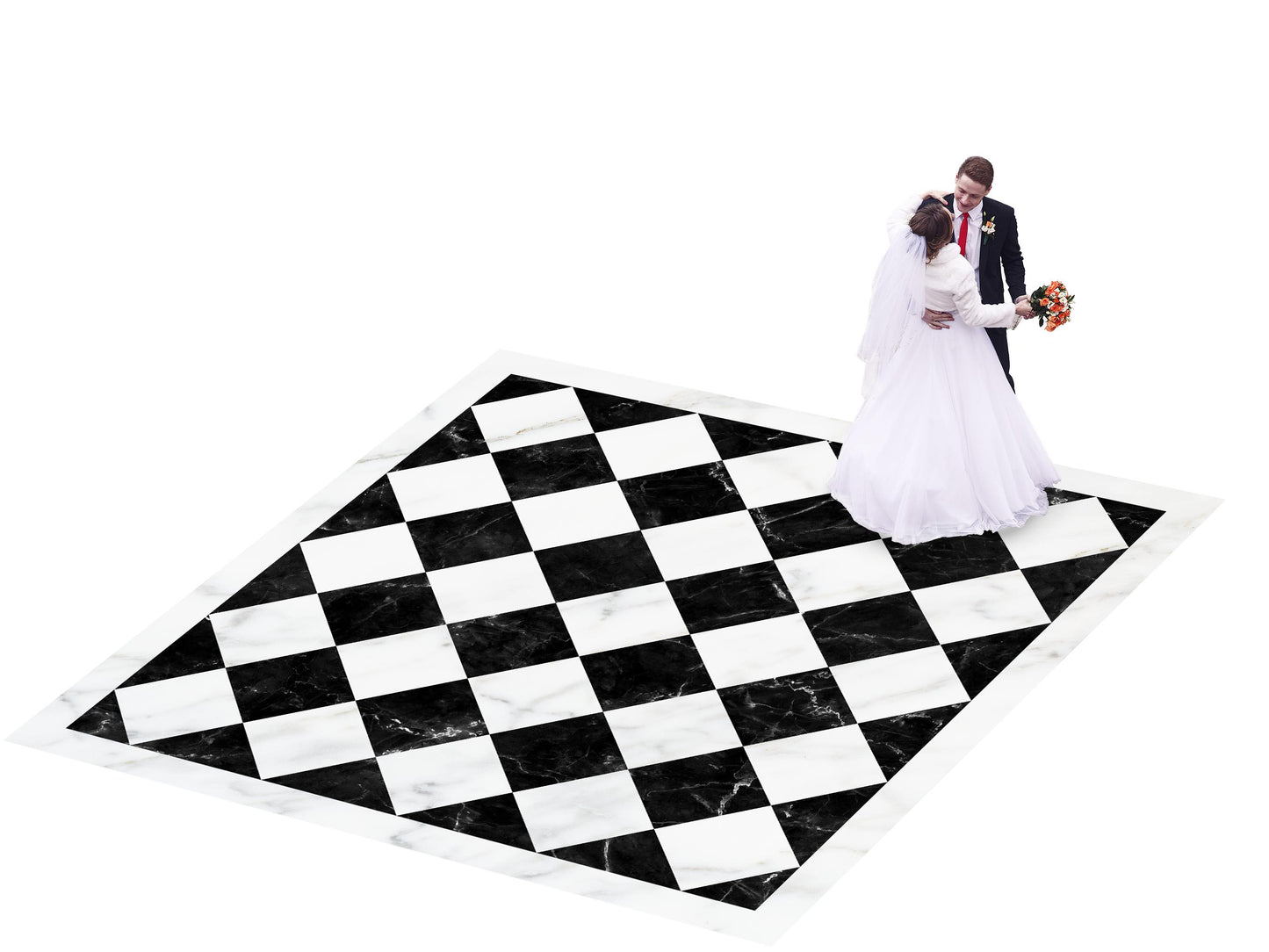 Black and White Marble Diamond Checkerboard Dance Floor Decal, Customizable Wedding Floor Wrap, Matte or Glossy finish.
