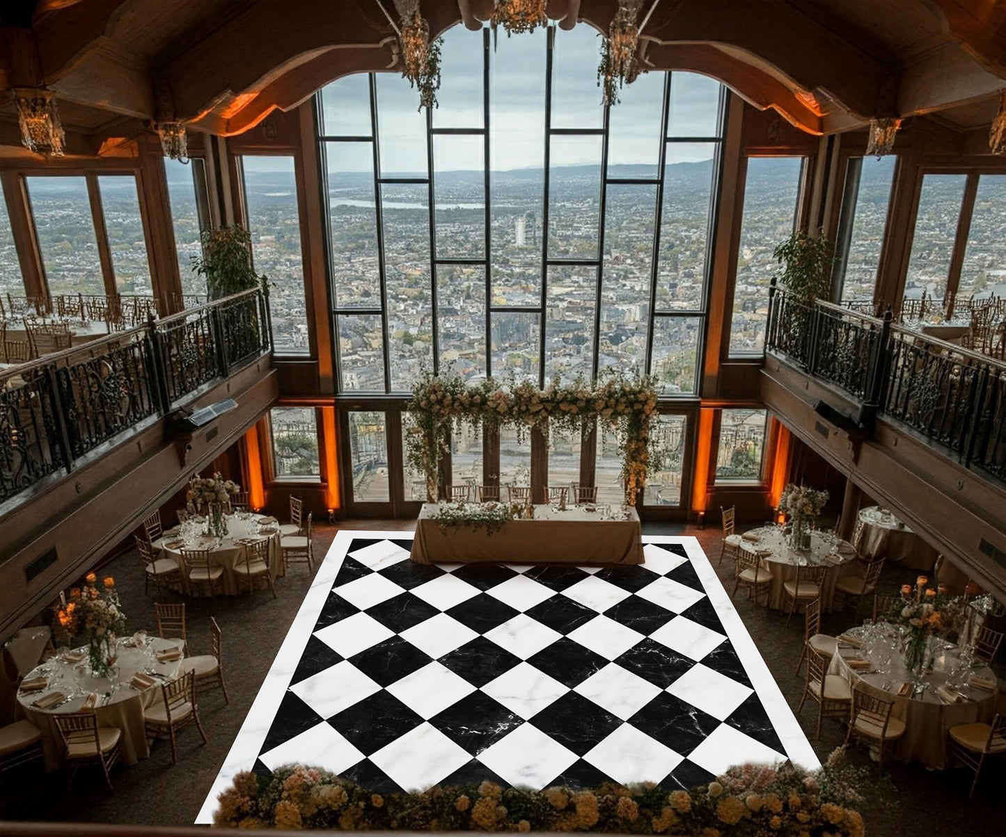 Black and White Marble Diamond Checkerboard Dance Floor Decal, Customizable Wedding Floor Wrap, Matte or Glossy finish.