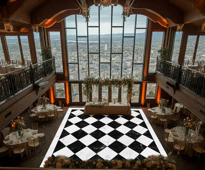 Black and White Marble Diamond Checkerboard Dance Floor Decal, Customizable Wedding Floor Wrap, Matte or Glossy finish.