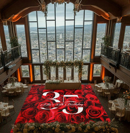 Customizable Birthday Decal Dance Floor Wrap. Removable Vinyl. Covers entire dancefloor. Birthday Gloss/Matte Floor Wrap. Rose Collection