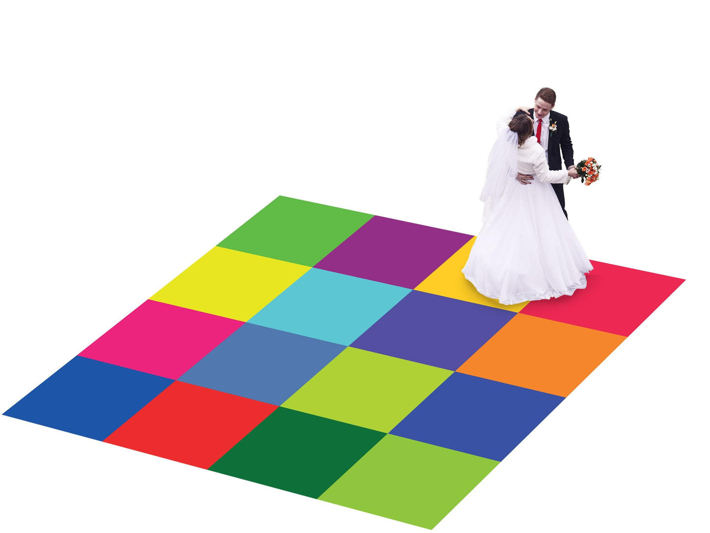 Neon Colors Wedding Dance Floor Decal: Checkerboard, Monogram Vinyl Wrap