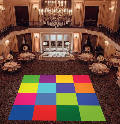 Neon Colors Wedding Dance Floor Decal: Checkerboard, Monogram Vinyl Wrap