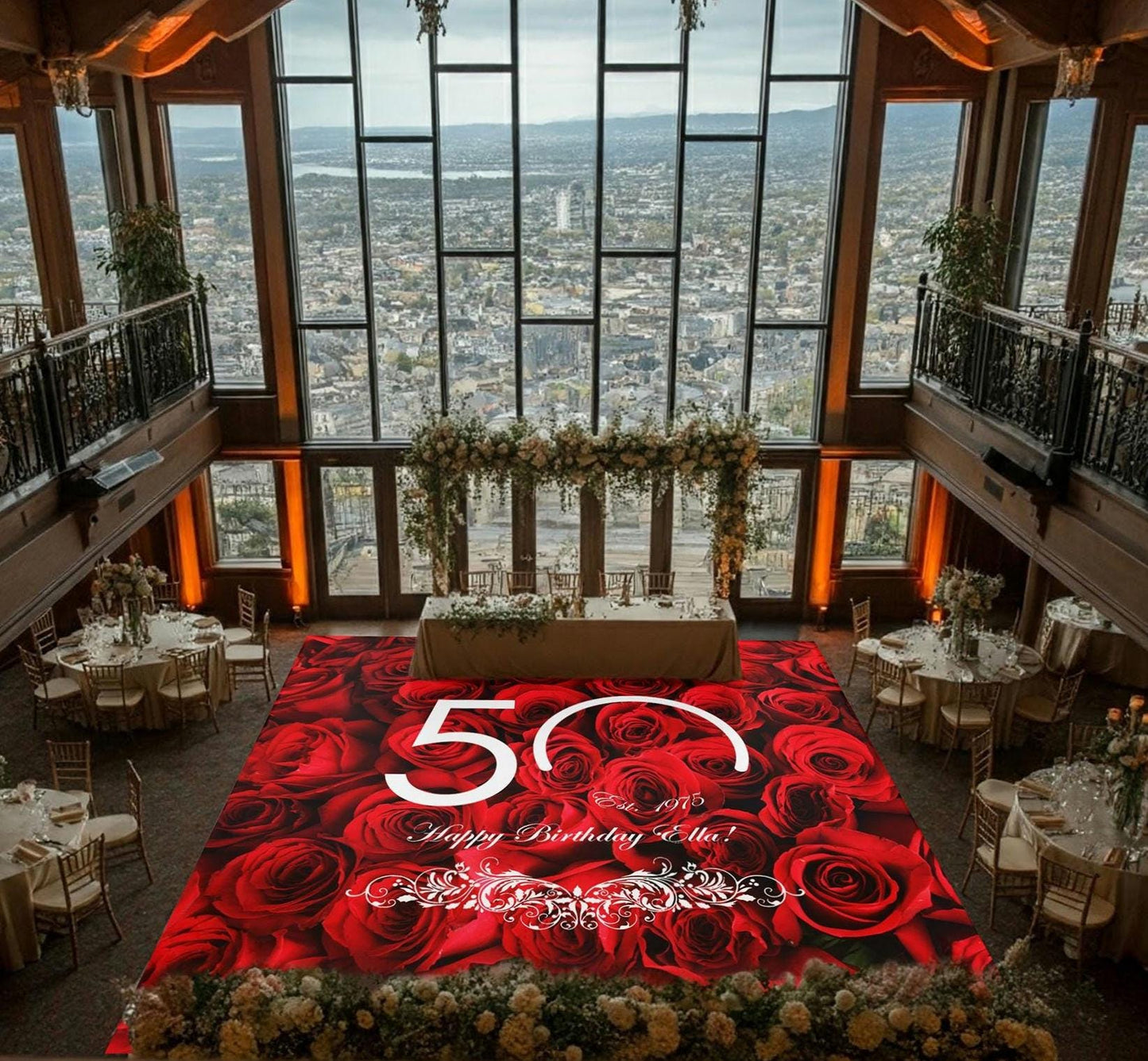 Customizable Birthday Decal Dance Floor Wrap. Removable Vinyl. Covers entire dancefloor. Birthday Gloss/Matte Floor Wrap. Free Shipping