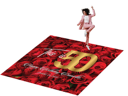 Customizable Rose Background Birthday Dance Floor Wrap – Removable Vinyl Decal