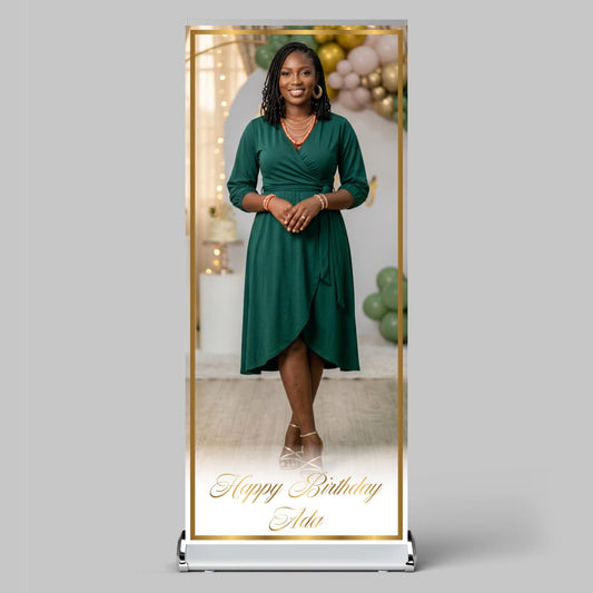Luxury Birthday Retractable Banner, Custom Photo, Welcome Sign with Stand, Milestone Birthday Banner Print, Elegant Party Backdrop, 33"x80"