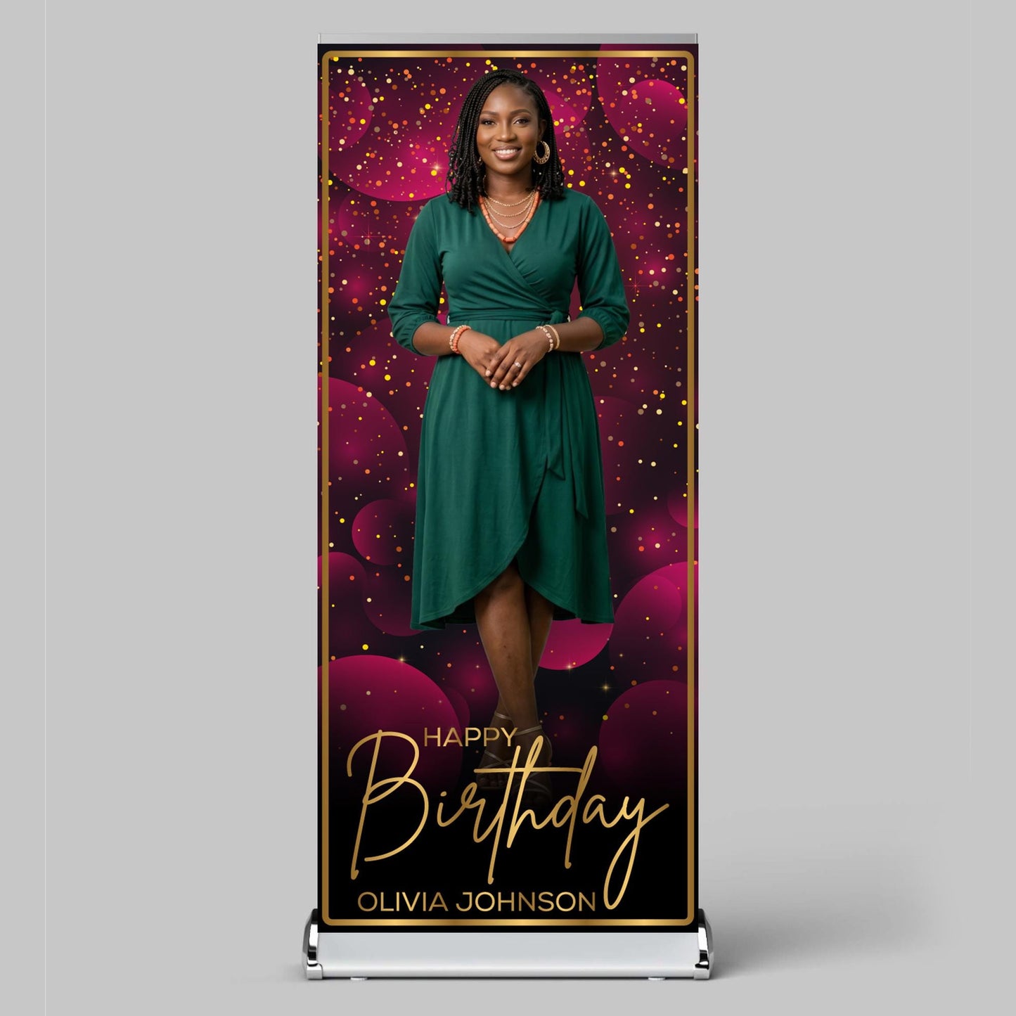 Luxury Birthday Retractable Banner, Custom Photo, Welcome Sign with Stand, Milestone Birthday Banner Print, Elegant Party Backdrop, 33"x80"