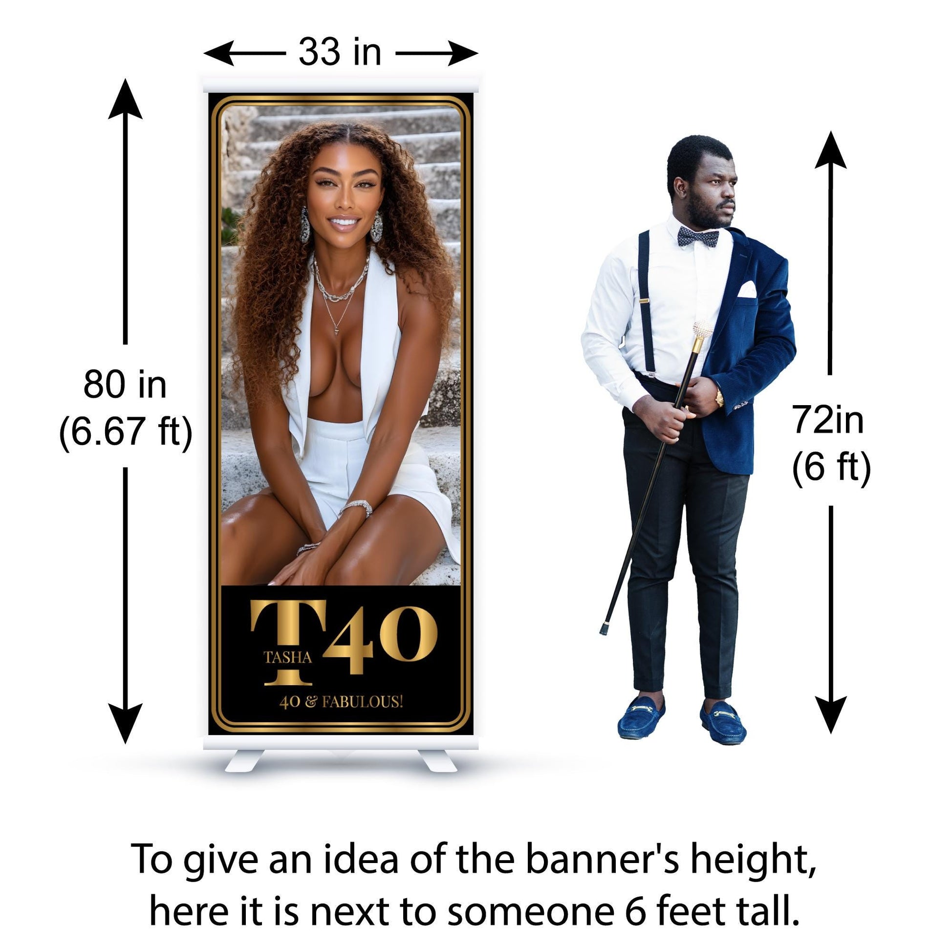 Luxury Birthday Retractable Banner, Custom Photo, Welcome Sign with Stand, Milestone Birthday Banner Print, Elegant Party Backdrop, 33"x80"