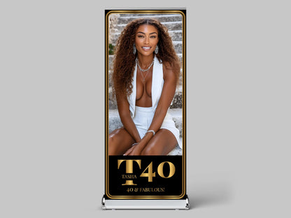 Luxury Birthday Retractable Banner, Custom Photo, Welcome Sign with Stand, Milestone Birthday Banner Print, Elegant Party Backdrop, 33"x80"