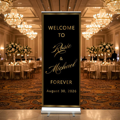 Custom Photo Retractable Banner, Luxury Wedding Welcome Sign, Elegant Party Backdrop Print (33x80)
