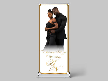 Custom Photo Retractable Banner, Luxury Wedding Welcome Sign, Elegant Party Backdrop Print (33x80)