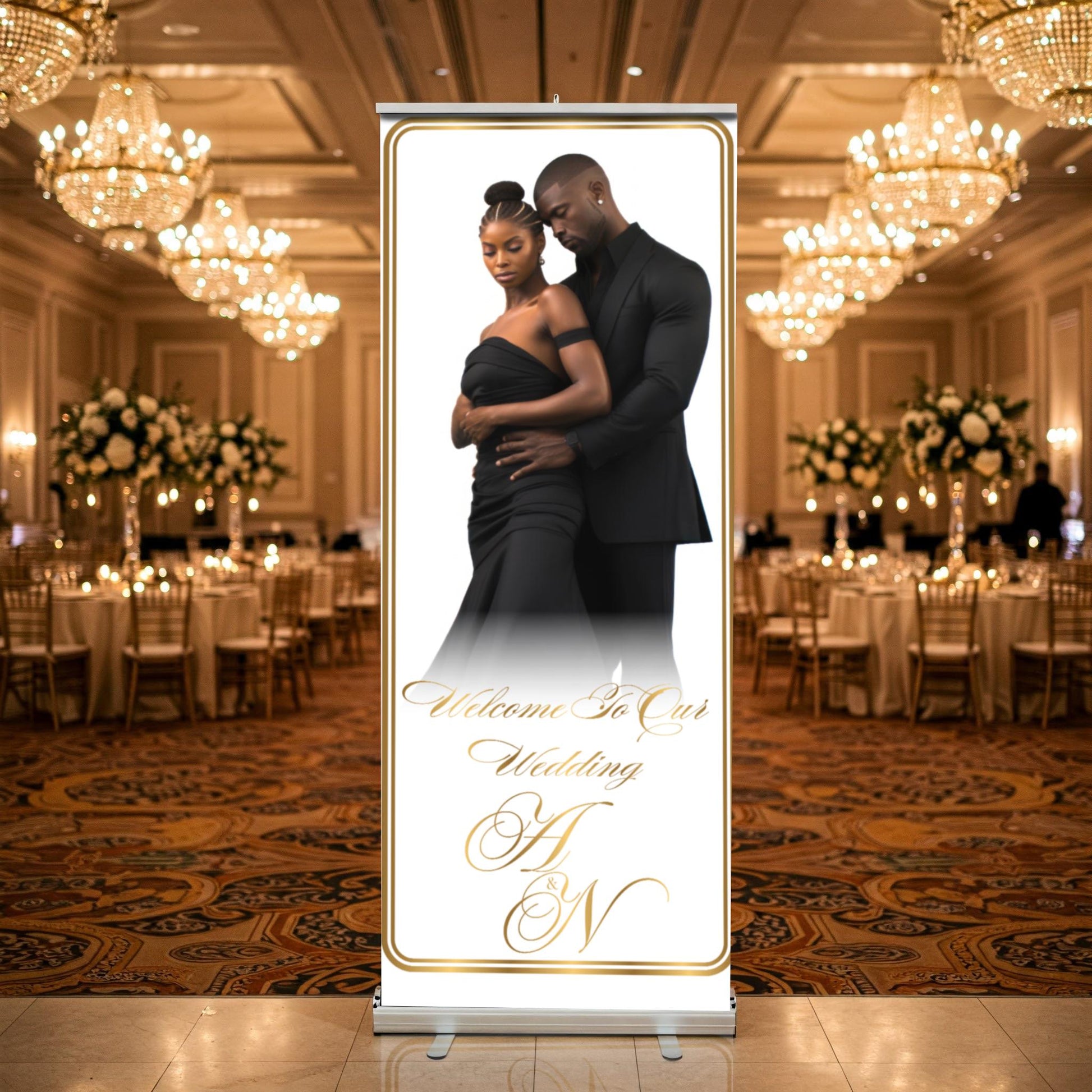 Custom Photo Retractable Banner, Luxury Wedding Welcome Sign, Elegant Party Backdrop Print (33x80)