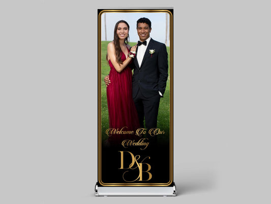 Custom Photo Retractable Banner, Luxury Wedding Welcome Sign, Elegant Party Backdrop Print (33x80)