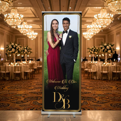 Custom Photo Retractable Banner, Luxury Wedding Welcome Sign, Elegant Party Backdrop Print (33x80)