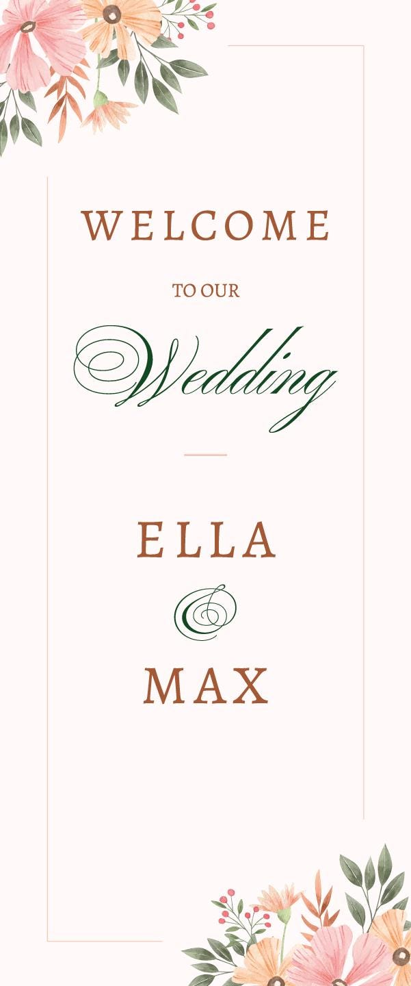 Custom Photo Retractable Banner, Luxury Wedding Welcome Sign, Elegant Party Backdrop Print (33x80)