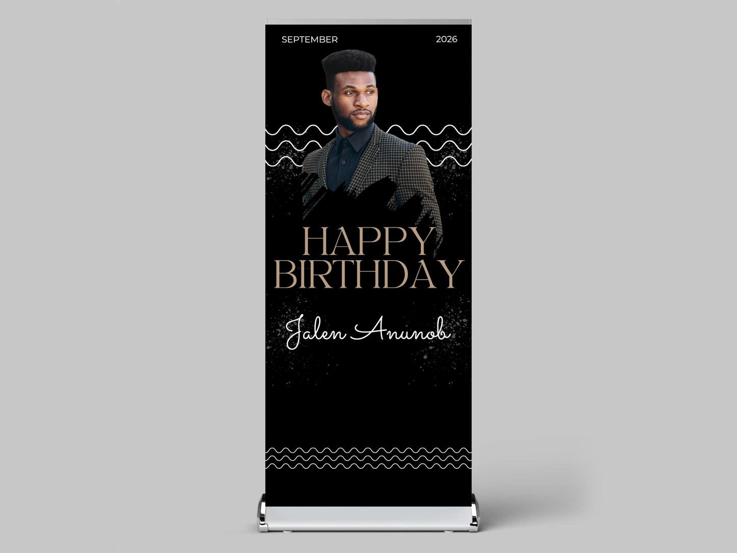 Luxury Birthday Retractable Banner, Custom Photo, Welcome Sign with Stand, Milestone Birthday Banner Print, Elegant Party Backdrop, 33"x80"