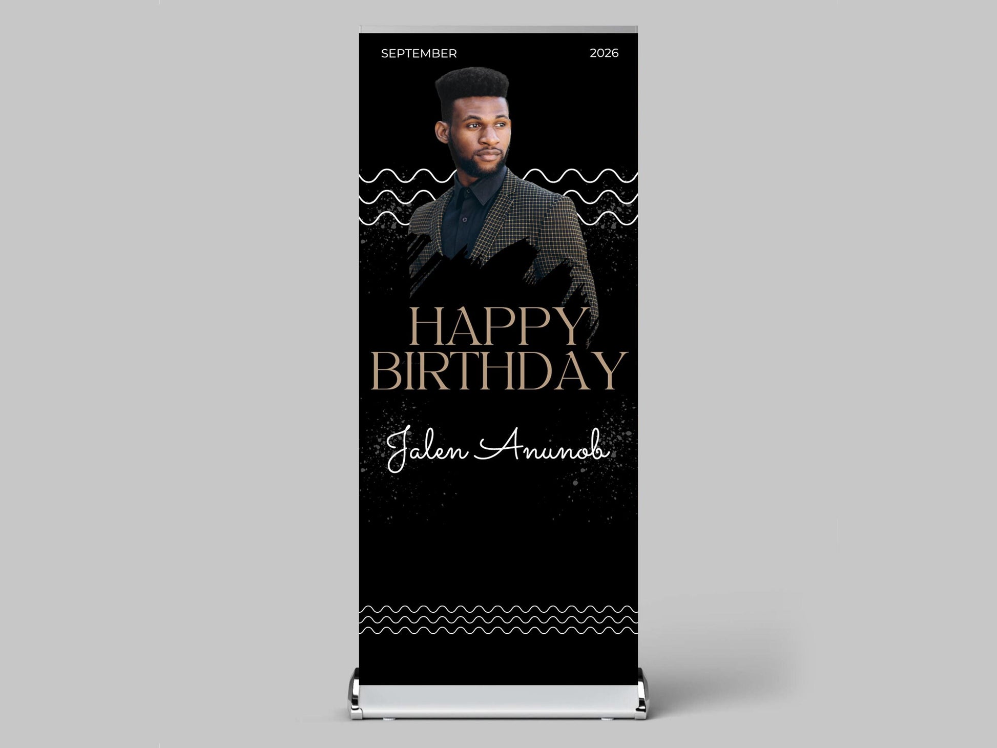 Luxury Birthday Retractable Banner, Custom Photo, Welcome Sign with Stand, Milestone Birthday Banner Print, Elegant Party Backdrop, 33"x80"