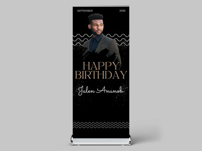 Luxury Birthday Retractable Banner, Custom Photo, Welcome Sign with Stand, Milestone Birthday Banner Print, Elegant Party Backdrop, 33"x80"