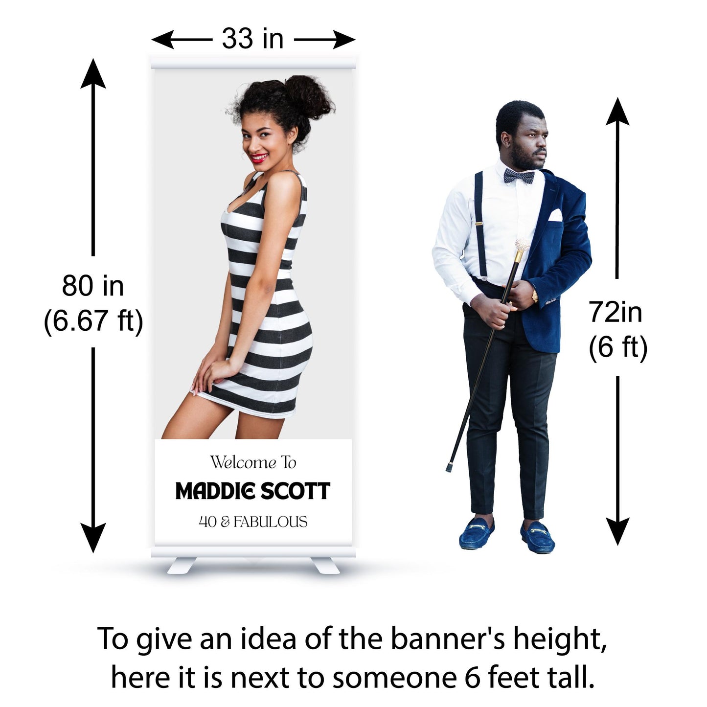 Luxury Birthday Retractable Banner, Custom Photo, Welcome Sign with Stand, Milestone Birthday Banner Print, Elegant Party Backdrop, 33"x80"