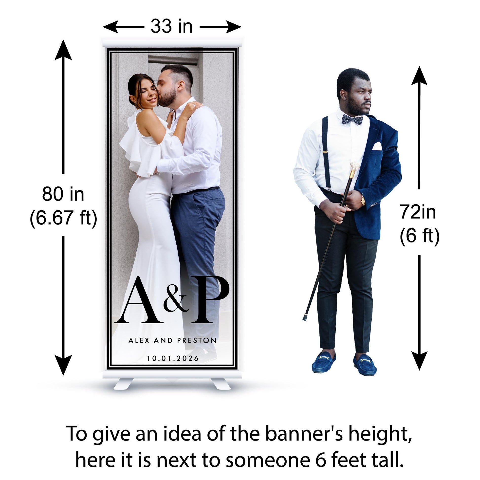 Custom Photo Retractable Banner, Luxury Wedding Welcome Sign, Elegant Party Backdrop Print (33x80)