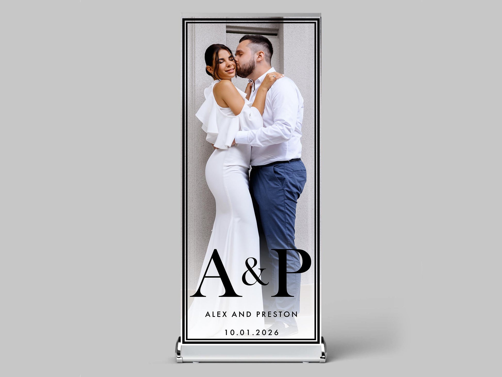 Custom Photo Retractable Banner, Luxury Wedding Welcome Sign, Elegant Party Backdrop Print (33x80)