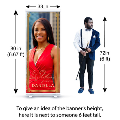 Custom Photo Birthday Retractable Banner, Elegant Party Welcome Sign (33"x80")