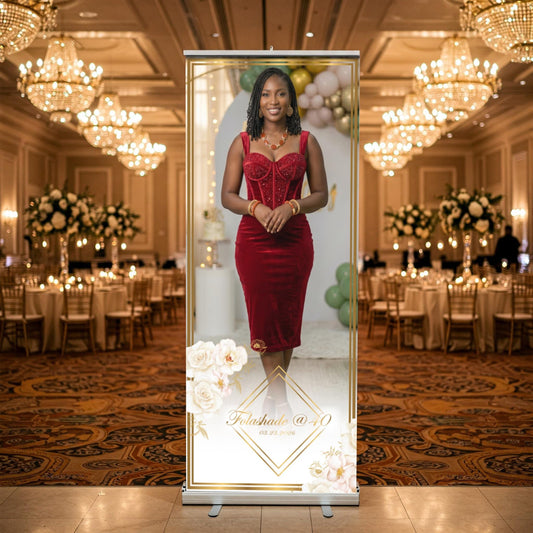 Custom Photo Birthday Retractable Banner, Elegant Party Welcome Sign (33"x80")