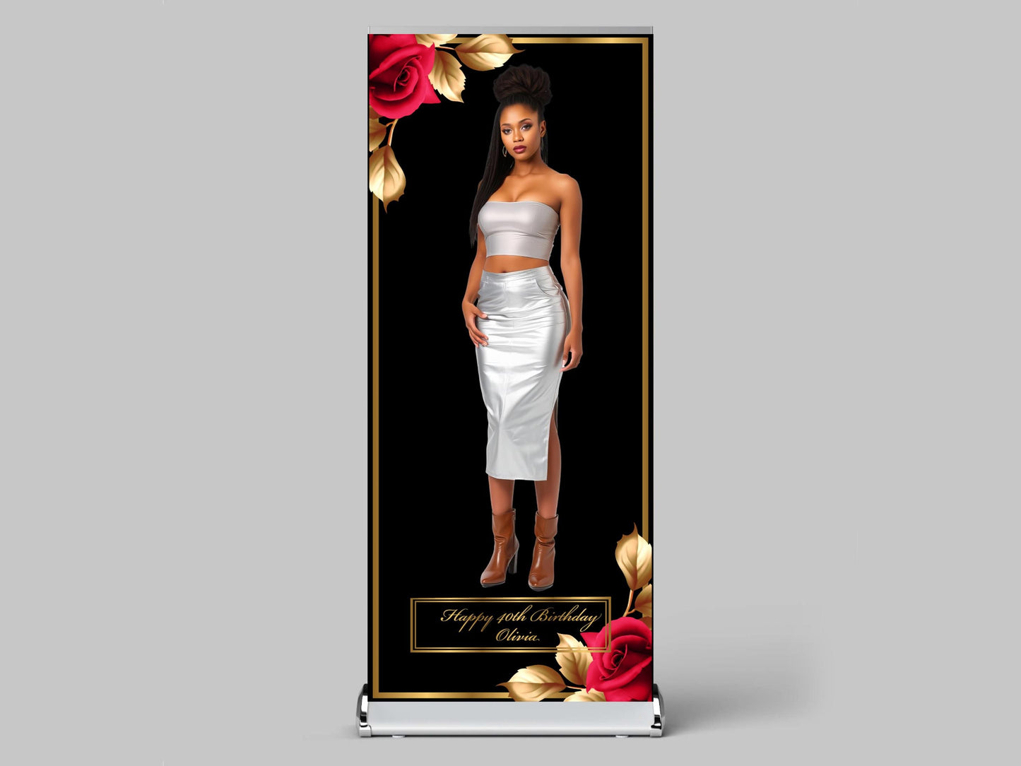 Custom Photo Birthday Retractable Banner, Elegant Party Welcome Sign (33"x80")