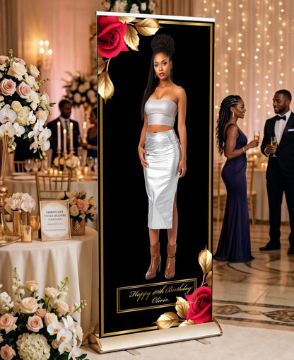Custom Photo Birthday Retractable Banner, Elegant Party Welcome Sign (33"x80")