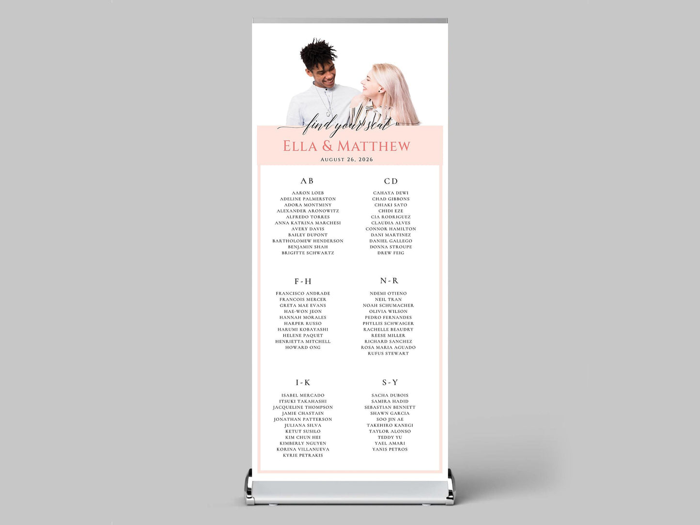Custom Photo Retractable Banner with Stand, Luxury Wedding Welcome Sign, Seating Chart, Elegant Party Backdrop Print (33x80)