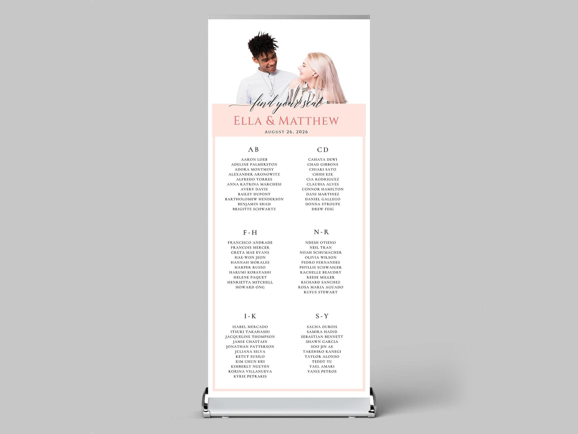 Custom Photo Retractable Banner with Stand, Luxury Wedding Welcome Sign, Seating Chart, Elegant Party Backdrop Print (33x80)