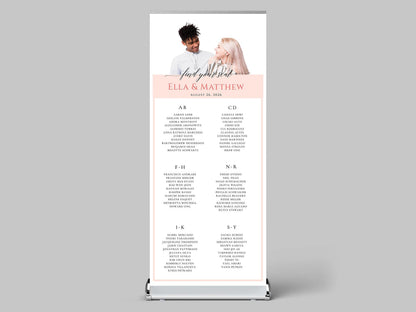 Custom Photo Retractable Banner with Stand, Luxury Wedding Welcome Sign, Seating Chart, Elegant Party Backdrop Print (33x80)