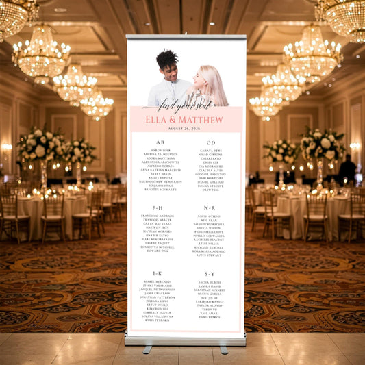 Custom Photo Retractable Banner with Stand, Luxury Wedding Welcome Sign, Seating Chart, Elegant Party Backdrop Print (33x80)