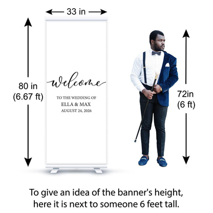 Custom Photo Retractable Banner with Stand, Luxury Wedding Welcome Sign, Seating Chart, Elegant Party Backdrop Print (33x80)